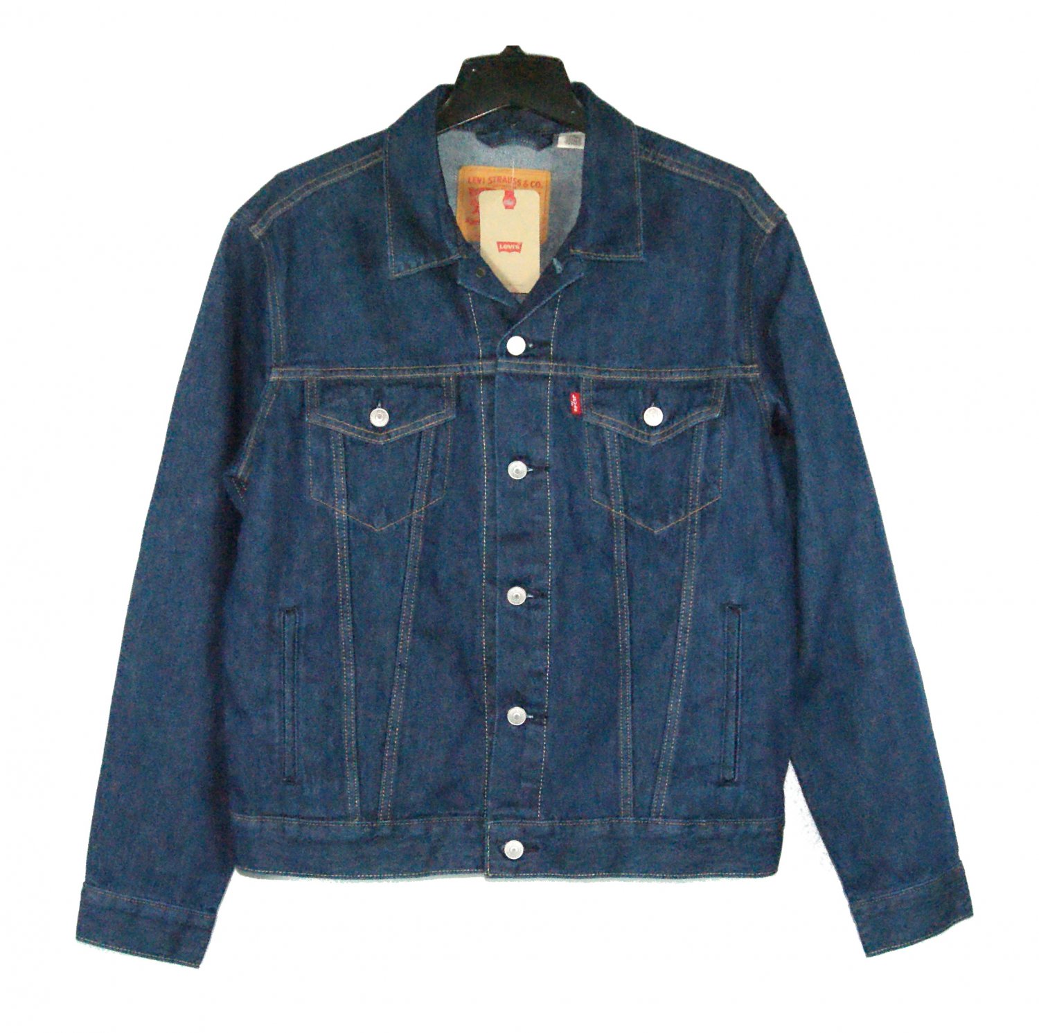 $89.50 LEVI'S TRUCKER JACKET IN MEDIUM INDIGO BLUE HEMP COTTON DENIM JACKET - in size M (Medium)