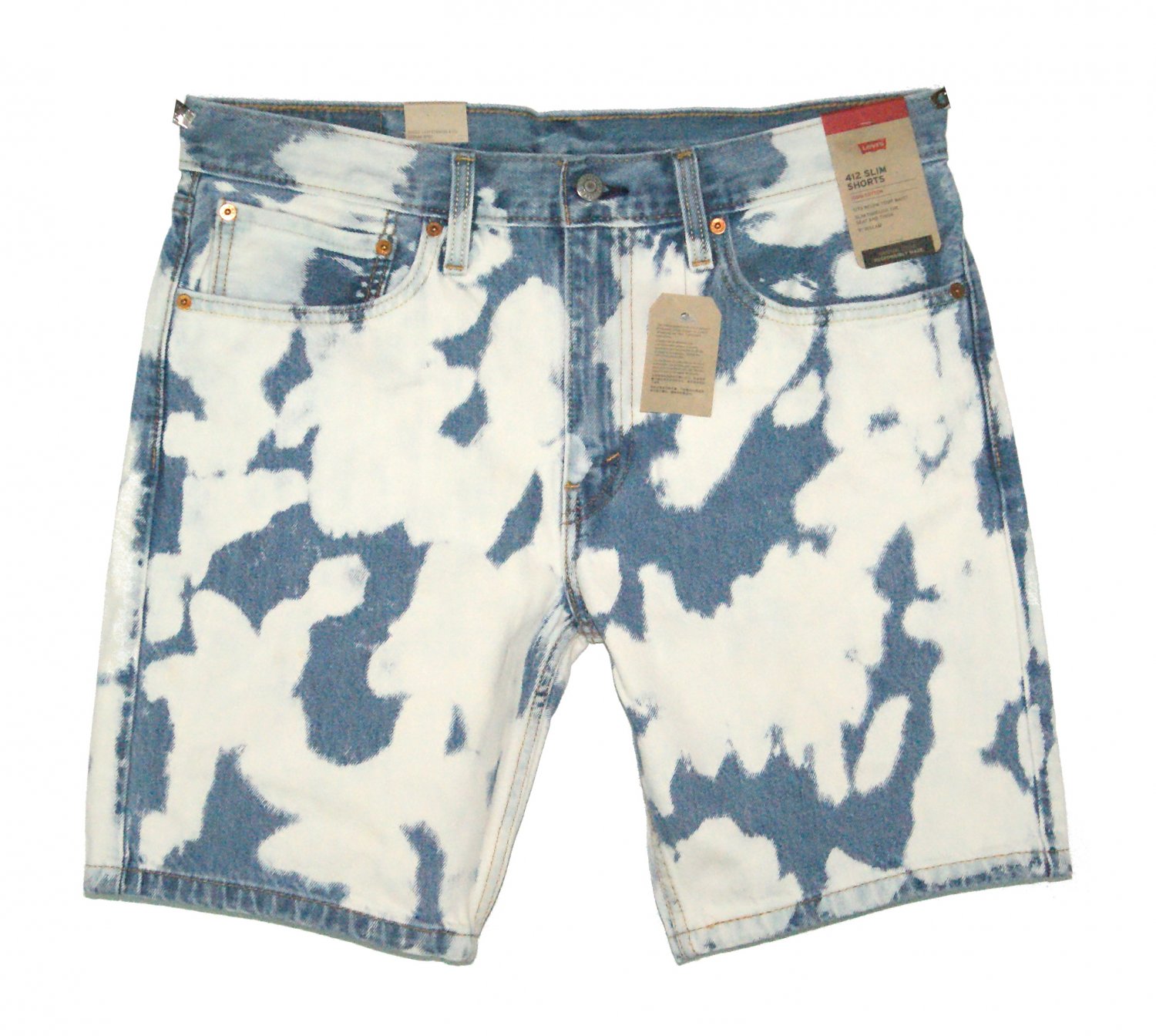 $49.50 Brand New LEVI'S 412 SLIM SHORTS CLASSIC BLEACHED ACID WASH WATER-LESS DENIM in size W34