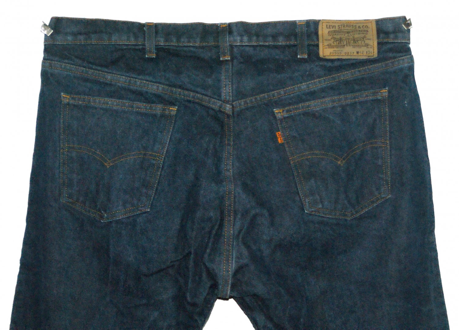 1985 LEVI'S VINTAGE 505 BOOT CUT ORANGE TAB FADED MEDIUM BLUE DENIM JEANS MADE IN USA W42 L34