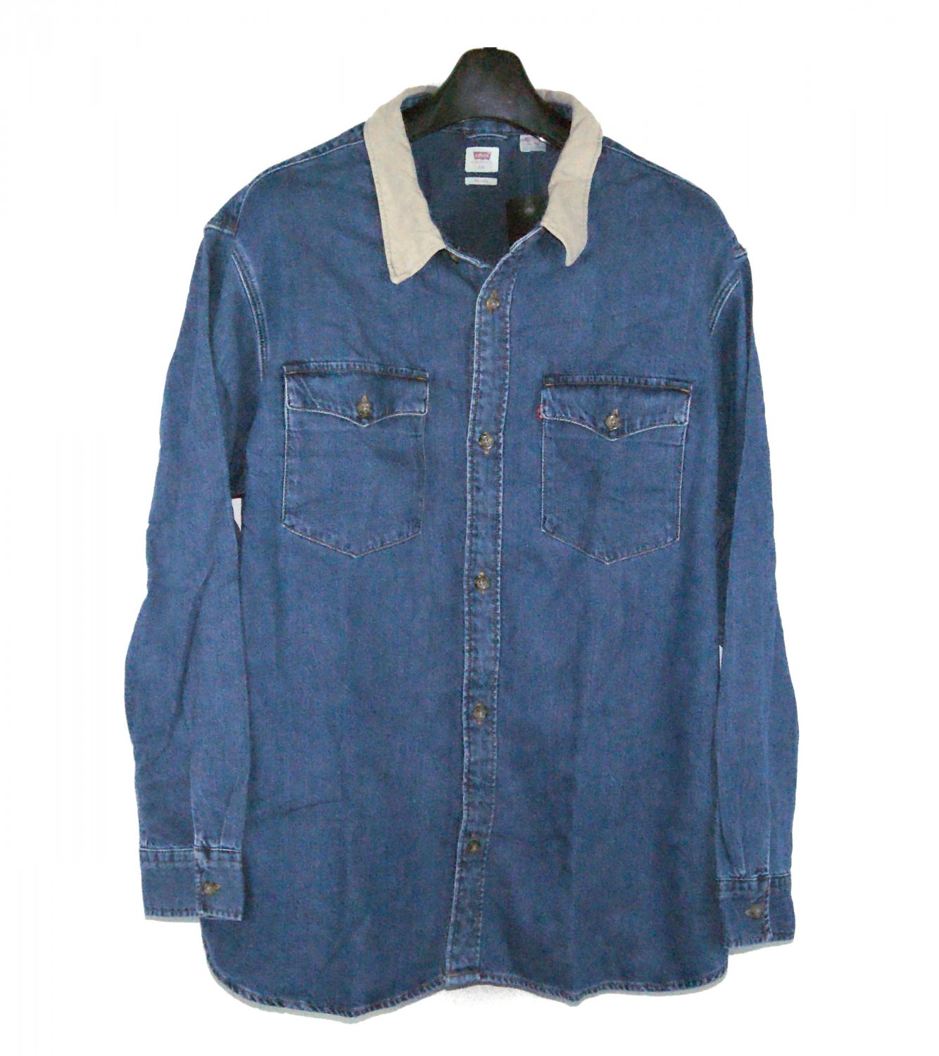 $79.50 LEVI'S RELAXED FIT WESTERN SHIRT STONEWASH BLUE COTTONIZED HEMP DENIM CORDUROY COLLAR - XXL