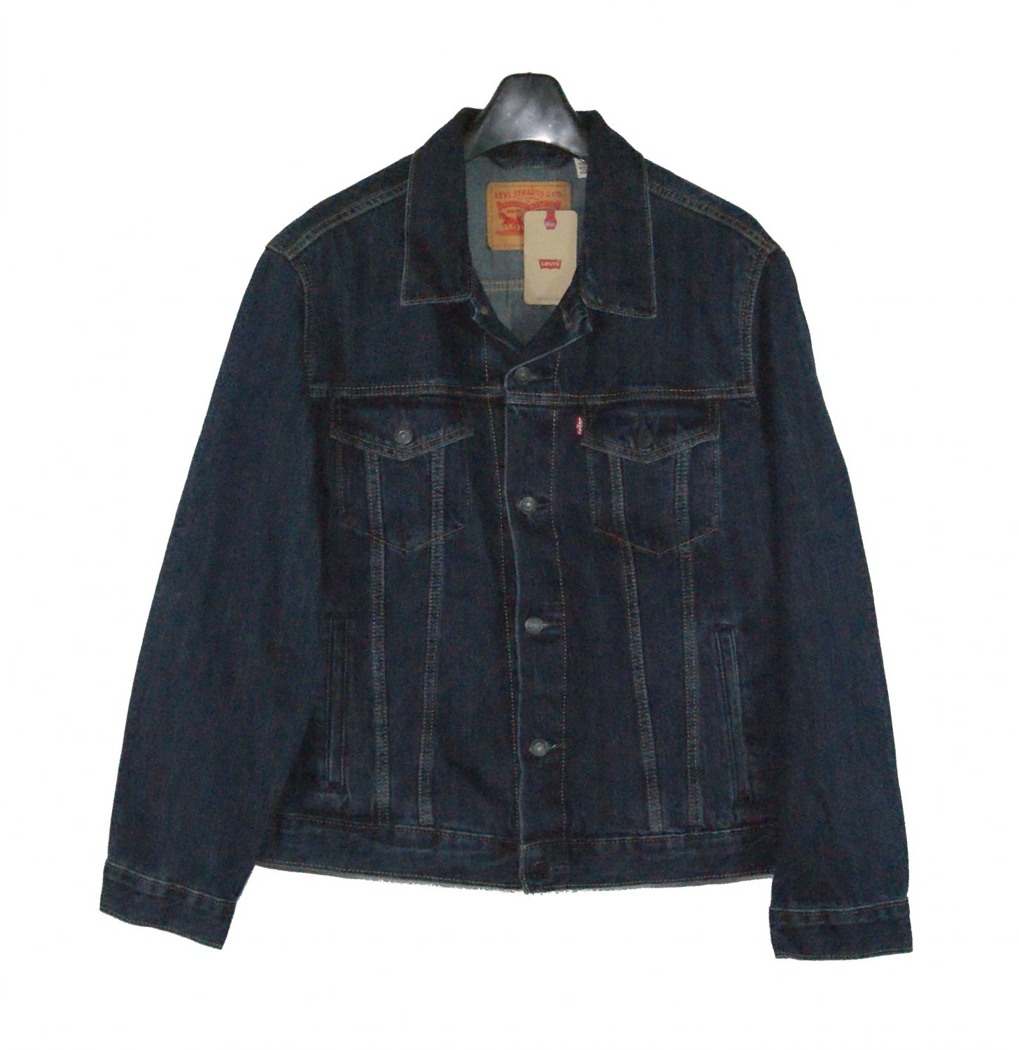 $89.50 LEVI'S TRUCKER JACKET IN DARK STONEWASH BLUE WATER-LESS DENIM JACKET - in size XL