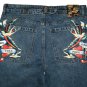ED HARDY WOMEN'S SKATER LOOSE FIT JEANS BORN FREE PAINTED BIRDS WIDE LEG DENIM JEANS W32