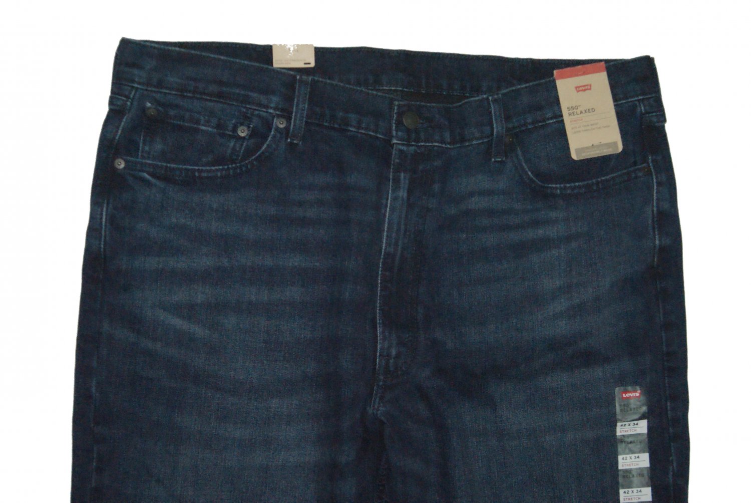 $69.50 LEVI'S 550 RELAXED FIT The Twist DARK WASH STRETCH WATER-LESS BLUE DENIM JEANS W42 L34
