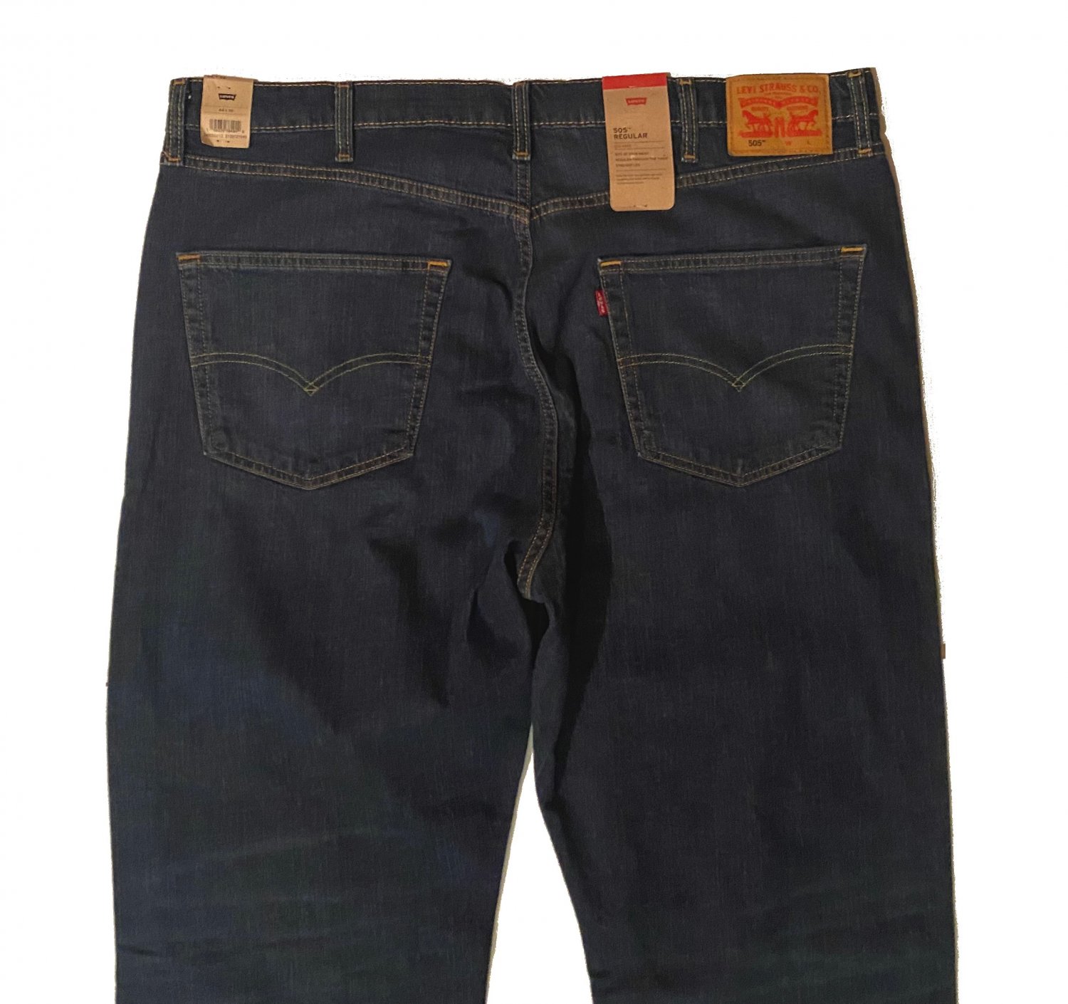 $69.50 LEVI'S 505 REGULAR FIT ECO EASE NAIL KNOT LOOP DARK WASH STRETCH DENIM JEANS - W44 W30