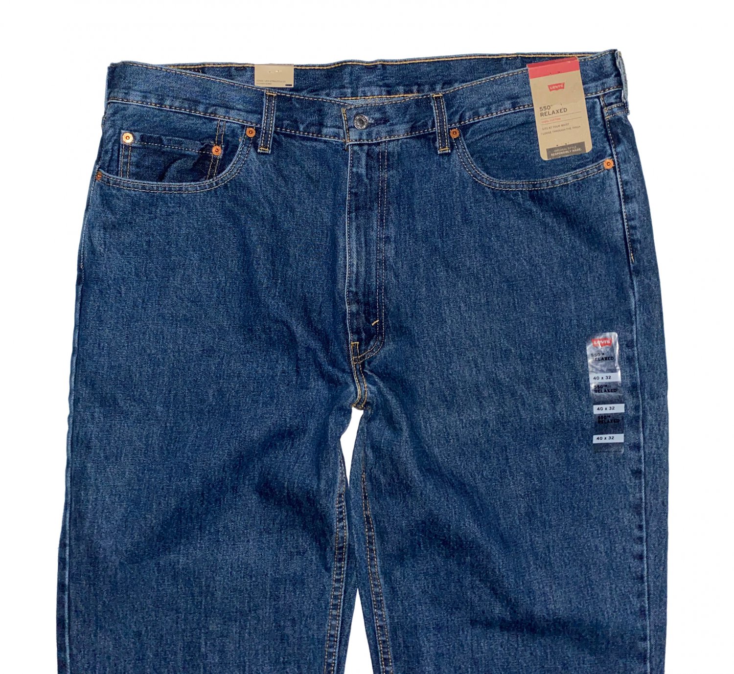 $69.50 LEVI'S 550 RELAXED FIT CLASSIC DARK STONEWASH BLUE DENIM JEANS in size W40 L32