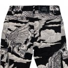 REBEL VENGEANCE MONOCHROME ANGEL WINGS SKULLS ALL OVER GRAPHIC CARGO FRINGE STREETWEAR PANTS W30
