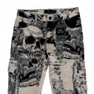 REBEL VENGEANCE MONOCHROME SKULLS ALL OVER GRAPHIC PRINT CARGO FRINGE PUNK STREETWEAR PANTS W32