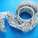 Two Sided Poly Ribbon with Gray Heart and Ribbon Design on White Background