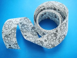 Two Sided Poly Ribbon with Gray Heart and Ribbon Design on White Background