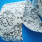 Two Sided Poly Ribbon with Gray Heart and Ribbon Design on White Background