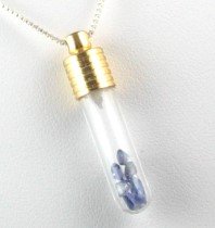 Genuine 1.20ctw IOLITE Handcrafted Goldtoned Glass Vial PENDANT