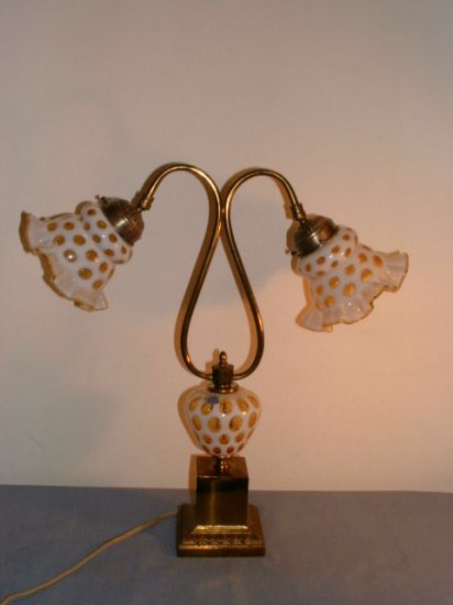 Fenton Opalescent Honeysuckle Coin Dot Lamp