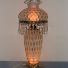 Fenton Honeysuckle Coin Dot Opalescent Lamp With Prisms