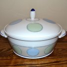Noritake Java Blue 2 1/2 Quart Covered Casserole Polka Dots