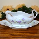 Haviland Gravy Boat and Plate Brushed Gold Purple Flowers  Mark 98 99