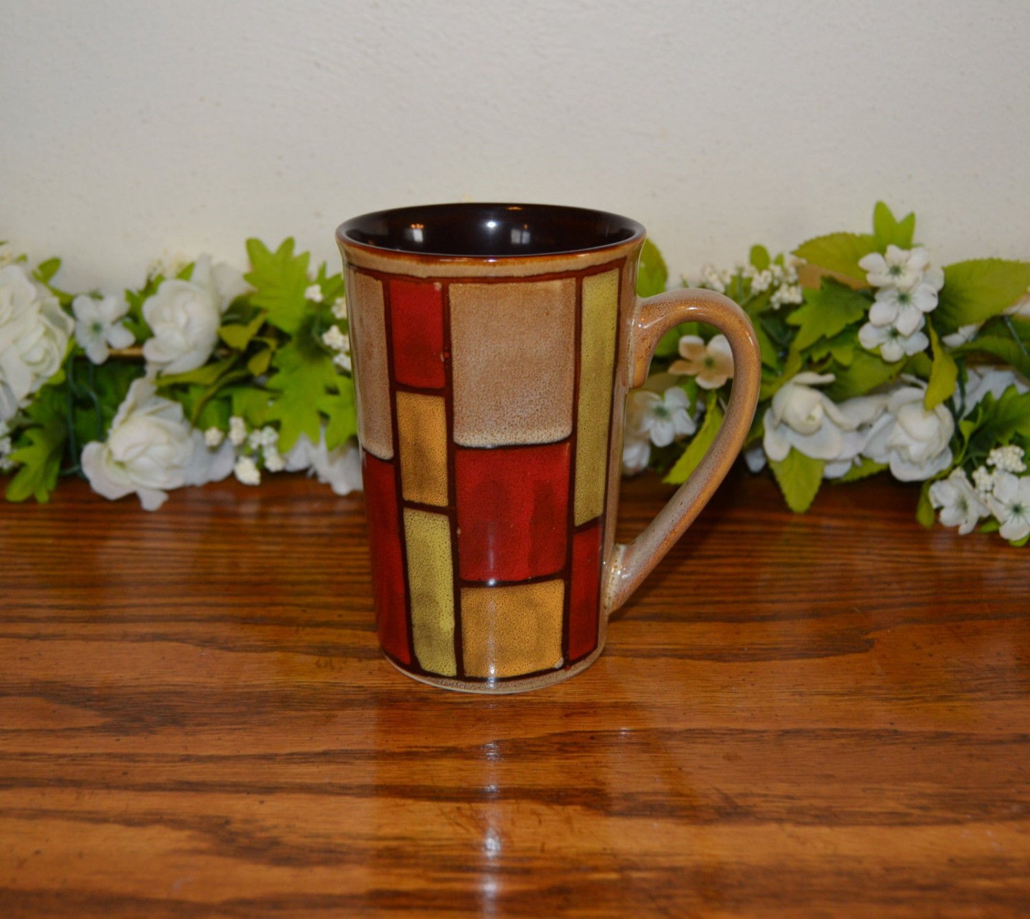 Pier 1 Mosaic Latte Coffee Mugs Blocks