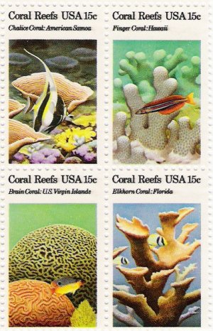 US Scott 1830a - Block of 4 - Coral Reefs 15 cent - Mint Never Hinged