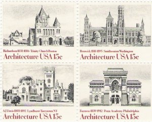 US Scott 1841a - Block of 4 - American Architecture 15 cent - Mint Never Hinged