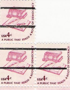 US Scott 1585a PreCanceled - Block of 3 - Books - 4 cent - Mint Never Hinged