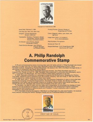 US Scott 2402 - First Day Souvenir Page - Asa Phillip Randolph