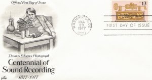 US Scott 1705 - First Day Cover - Sound Recording Centennial