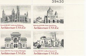 US Scott 1841a - Plate Block of 4 - American Architecture - Mint Never Hinged - 15 cent