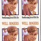 US Scott 1801 - Block of 4 - Will Rogers 15 cent - Mint Never Hinged