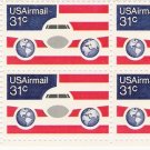 US Scott C90 - Zip Block of 4 - Plane Globes and Flag 31 cent - Mint Never Hinged