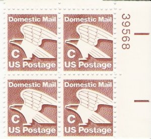US Scott 1946 - Plate Block of 4 - C Postage - Mint Never Hinged - 20 cent