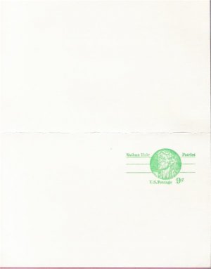 1977, US Scott UX72, DOUBLE 9-cent Post Card, Nathan Hale, Mint