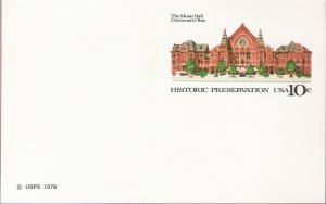 1978, US Scott UX73, 10-cent Post Card, Cincinnati Music Hall, Mint