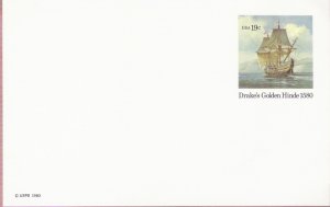 1980, US Scott UX86, 19-cent Post Card, Drake's Golden Hinde 1580, Mint