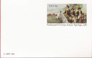 1981, US Scott UX90, 12-cent Post Card, Nathaniel Greene, Eutaw Springs, 1781, Mint