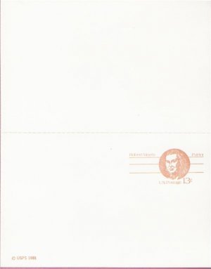 1981, US Scott UX93, DOUBLE 13-cent Post Card, Robert Morris, Mint