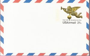 1975, US Scott UXC16, 21-cent Air Post Card, Angel Gabriel Weathervane, Bicentennial Era, Mint