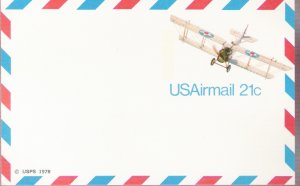 1978, US Scott UXC17, 21-cent Air Post Card, Jenny biplane, Mint