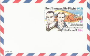1981, U. Scott UXC19, 28-cent Air Post Card, First Transpacific Flight, Mint