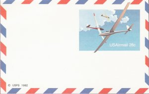 1982, US Scott UXC20, 28-cent Air Post Card, Soaring Gliders, Mint