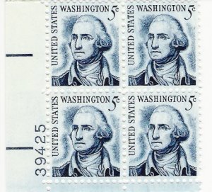 US Scott 1283B - Plate Block of 4 - George Washington LL Plate #39425 - Mint Never Hinged - 5 cent