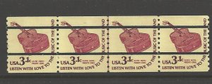US Scott 1613a Pre Canceled - Line Strip of 4 - Guitar - Mint Never Hinged - 3.1 cent