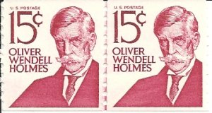 US Scott 1305E Line Pair - Oliver Wendell Holmes - 15 cent - Mint Never Hinged