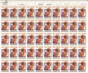 US Scott 1801 - Sheet of 50 - Will Rogers - Mint Never Hinged
