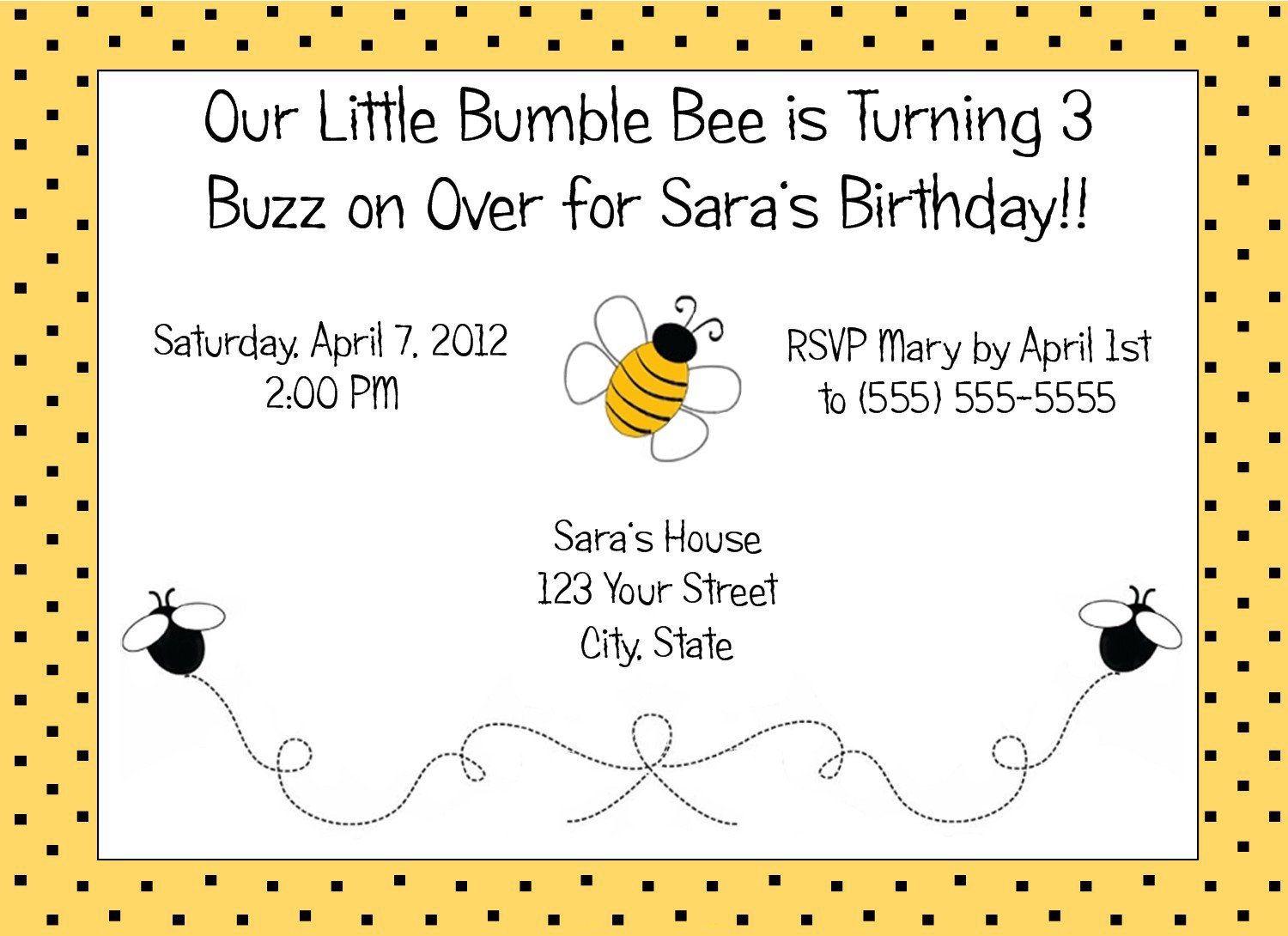20 Personalized Bumble Bee Birthday Party Invitations