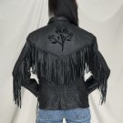Ladies black leather  rose Inlay jacket, S/L, Z/O, lining heavy duty soft leather