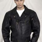 Mens pistol pete leather jacket, braided, airvents front and back, vertical velcro openings front,