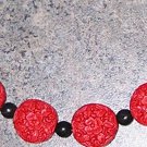 A32-Red and Black Oriental Motif Beaded Bracelet