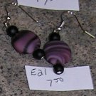E20 - Earrings - Disk Shaped Purple frosted glass swirl beaded drops