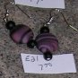 E20 - Earrings - Disk Shaped Purple frosted glass swirl beaded drops