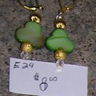 E24 - Earrings - Lucky Charm Clover Earrings w Gold Beads