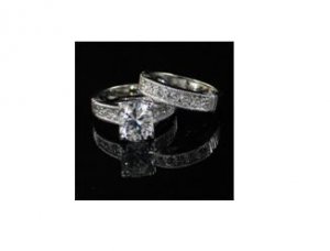 SIMULATED DIAMOND BRIDAL SET WGP RING, size 8 (fr-26)